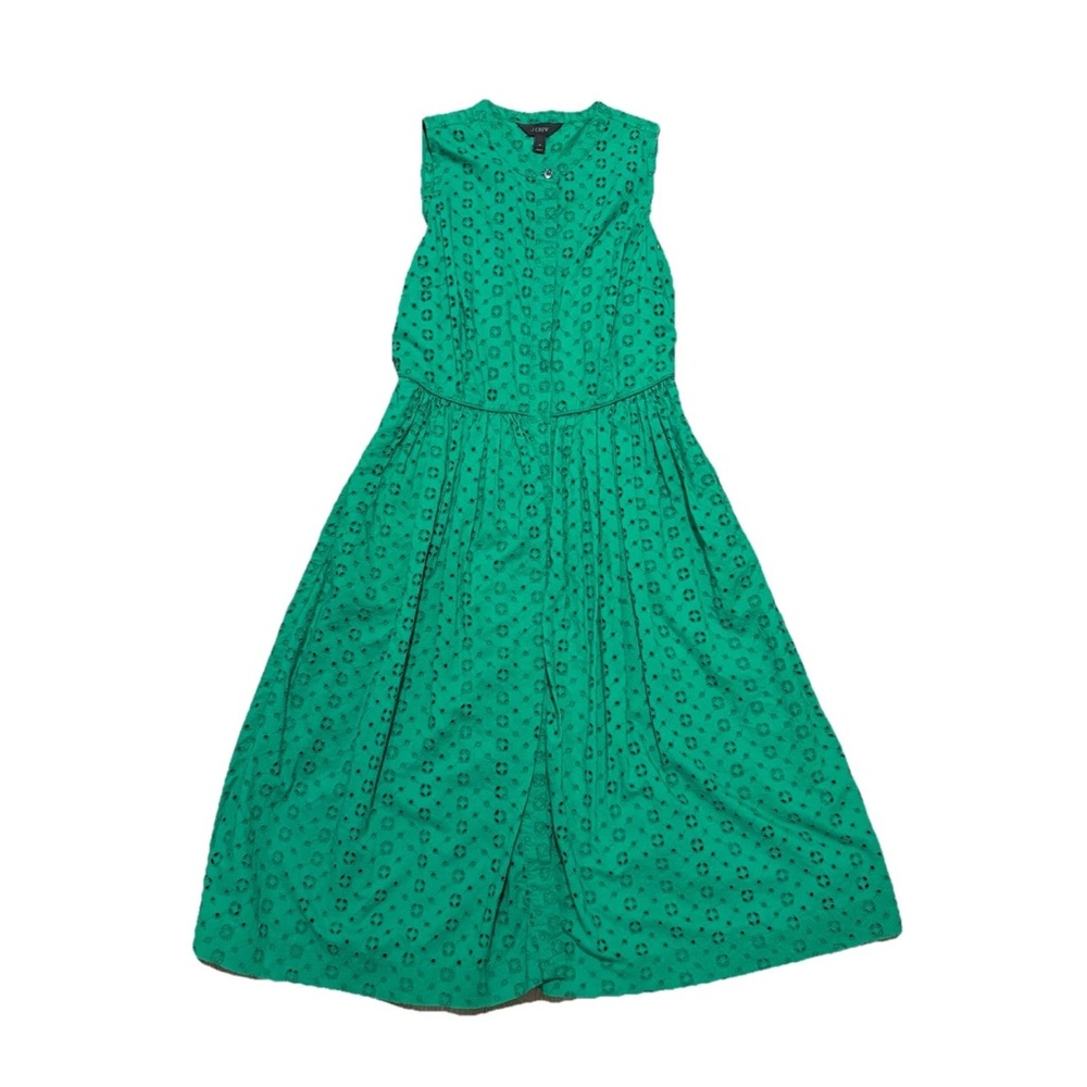 j crew green eyelet dress pre owned sz 4 - Picture 2 of 9